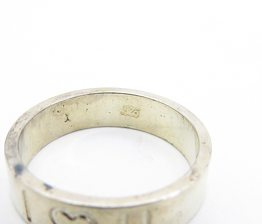925 Sterling Silver Vintage I Love You Stamped Round Band Ring Sz 6 RG7503