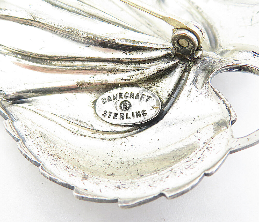 DANECRAFT 925 Sterling Silver Vintage Antique Single Leaf Brooch Pin BP1196
