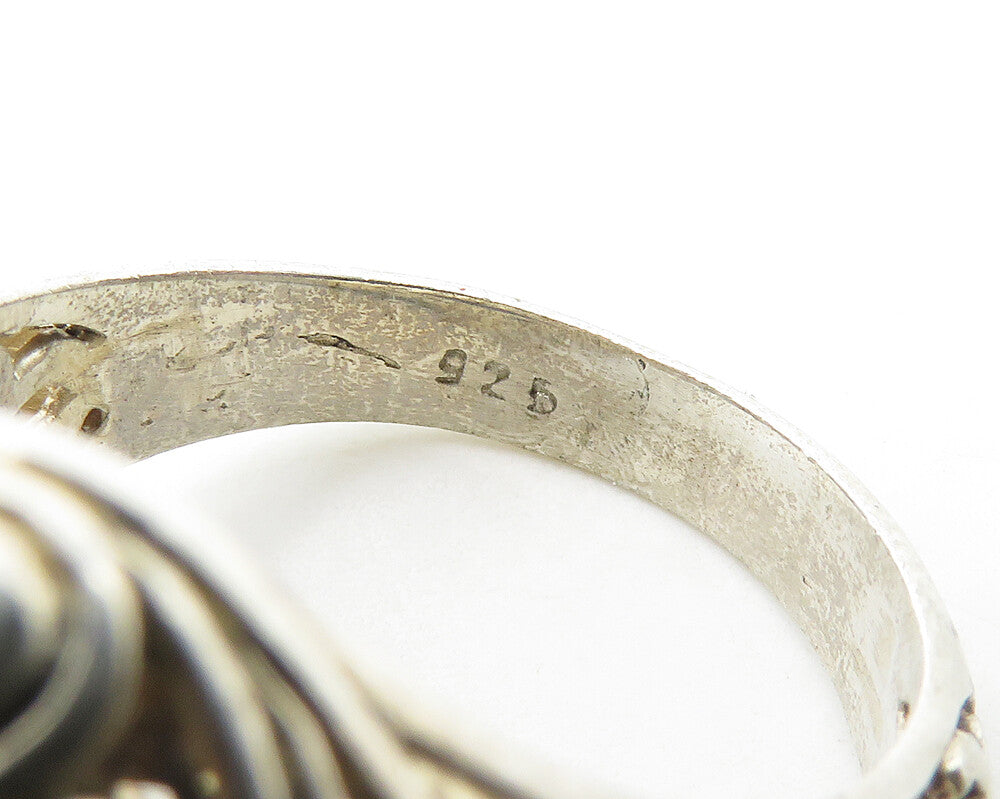 925 Sterling Silver Vintage Lapis Lazuli Swirl Cocktail Ring Sz 9 RG19285