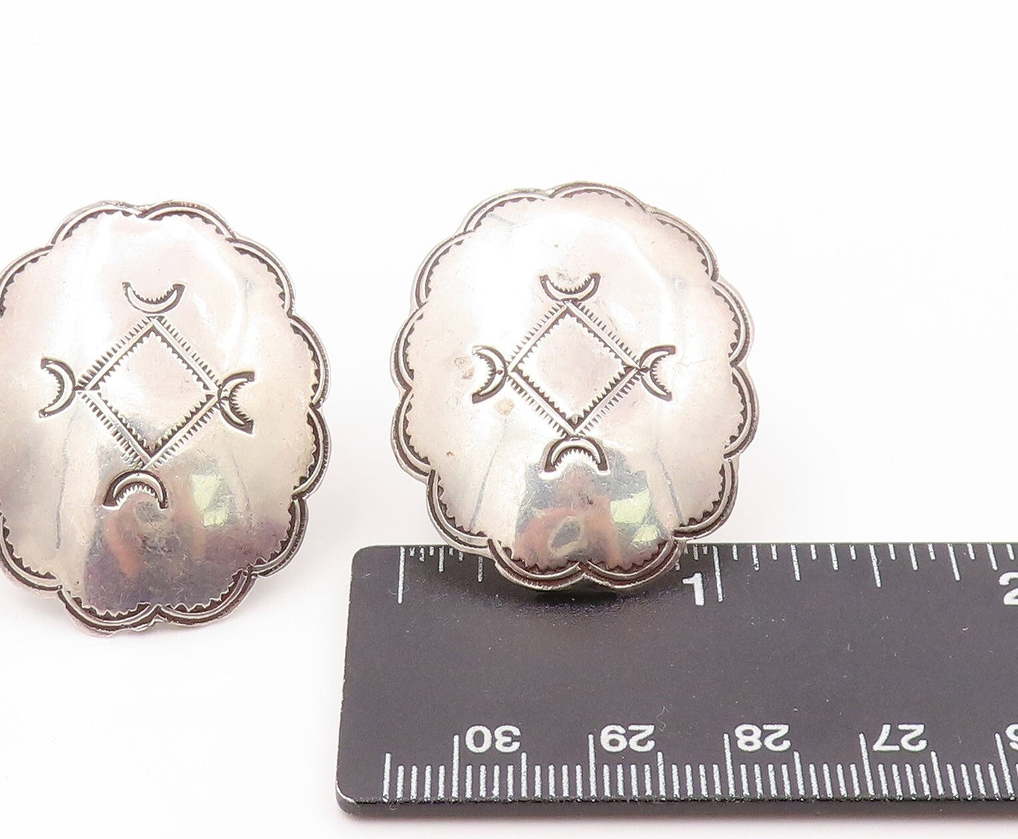 925 Sterling Silver Vintage Earrings Large Design Etched EG13375