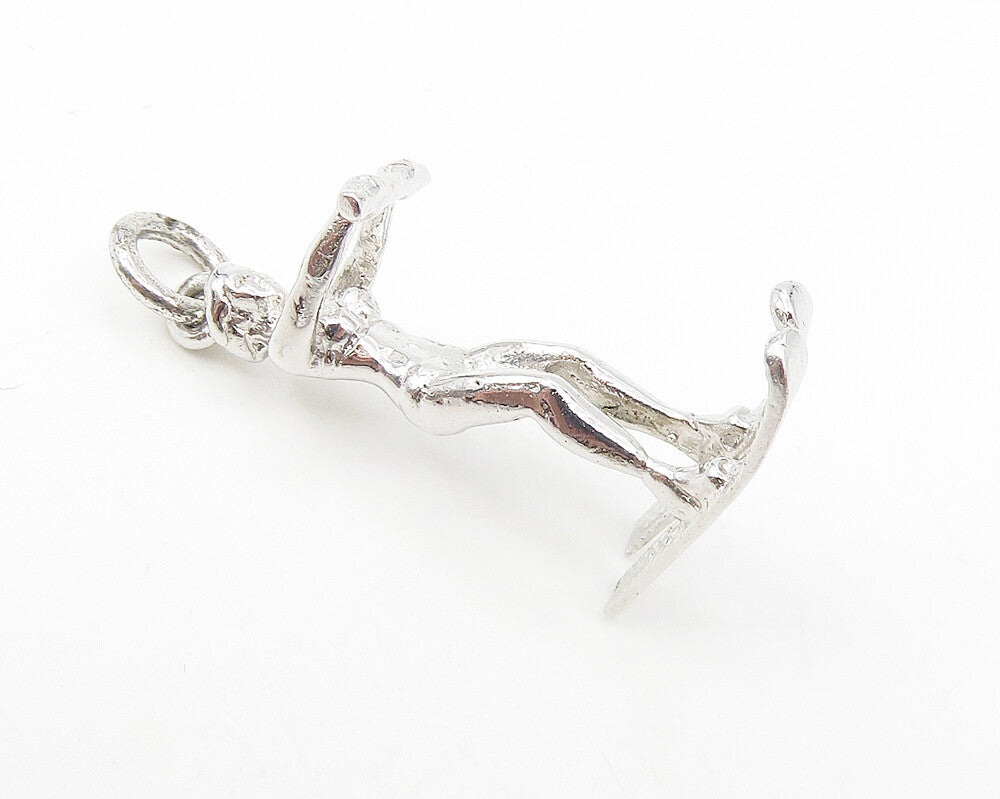 925 Sterling Silver Vintage Shiny Petite Water Skiing Woman Pendant PT8807
