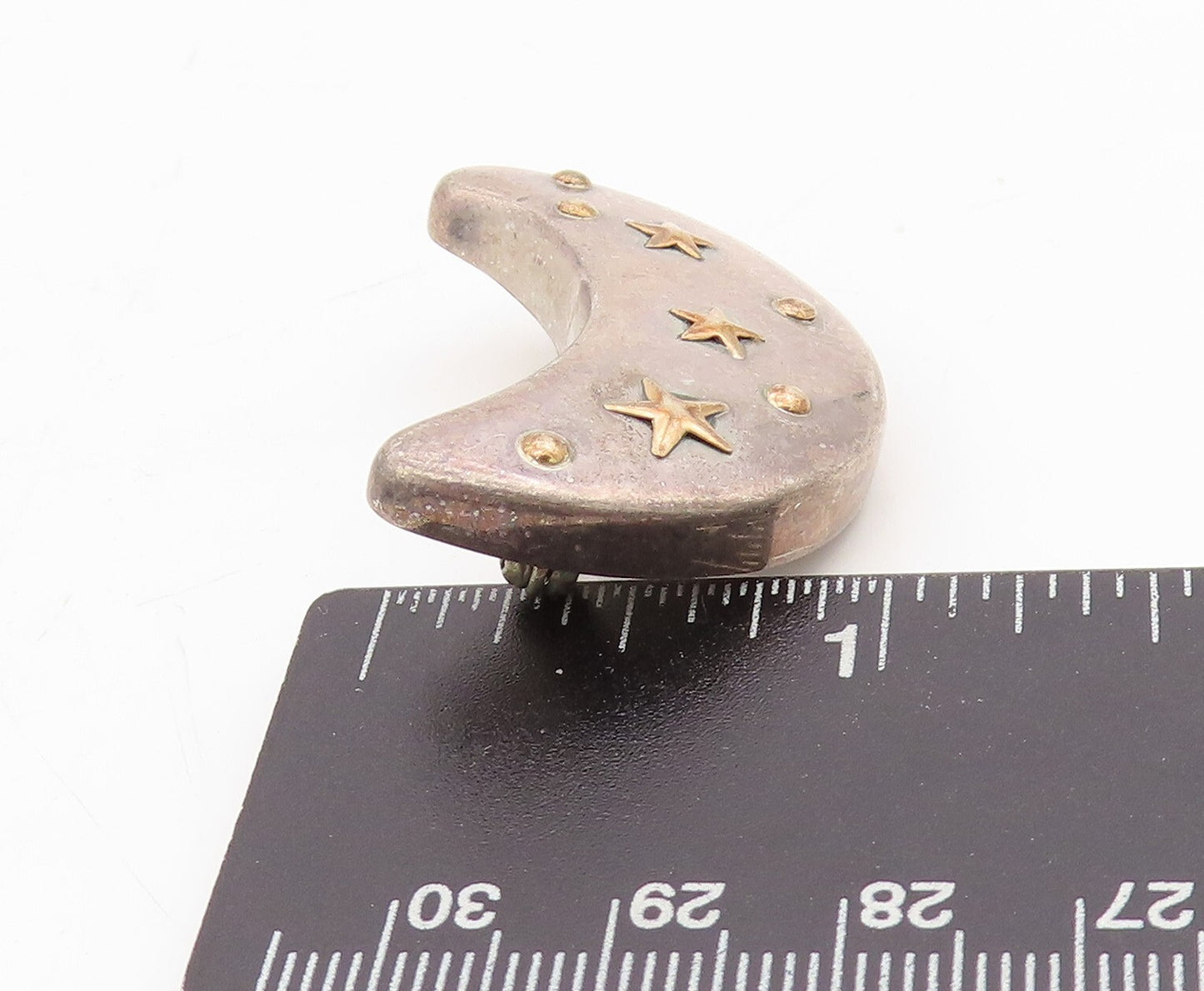 925 Sterling Silver Vintage Brooch Puffed Cutout Moon Carved Stars BP11493