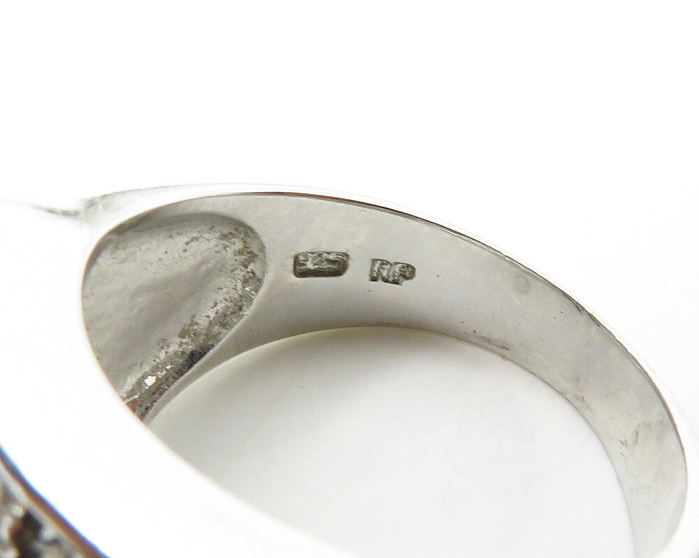 925 Silver Cubic Zirconia Floral Motif Shiny Cocktail Ring Sz 9 RG19453