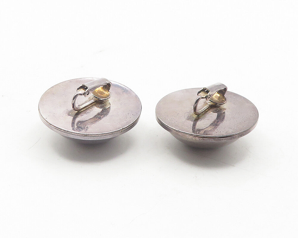 925 Sterling Silver Vintage Dark Tone Hollow Dome Non Pierce Earrings EG6234