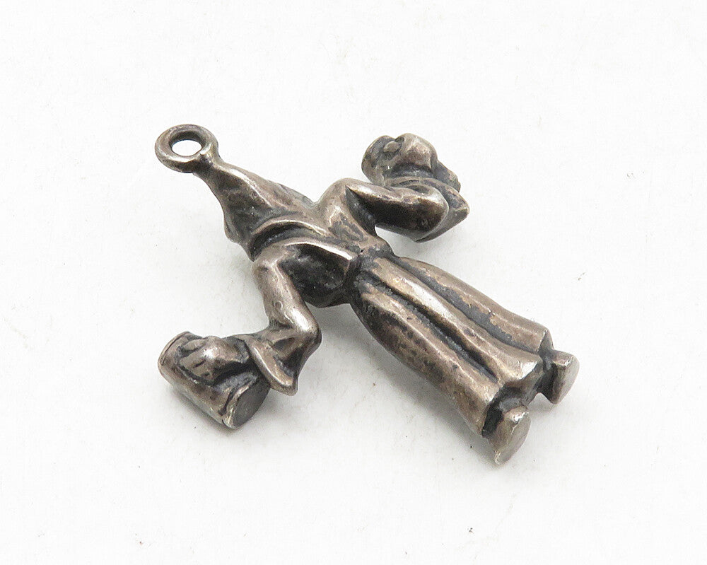925 Sterling Silver Vintage Cloaked Figure Holding Cups Pendant PT7187