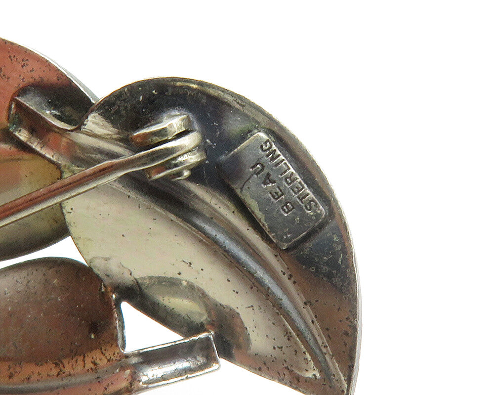 BEAU 925 Sterling Silver Vintage Floral Leaves Etched Detail Brooch Pin BP5410