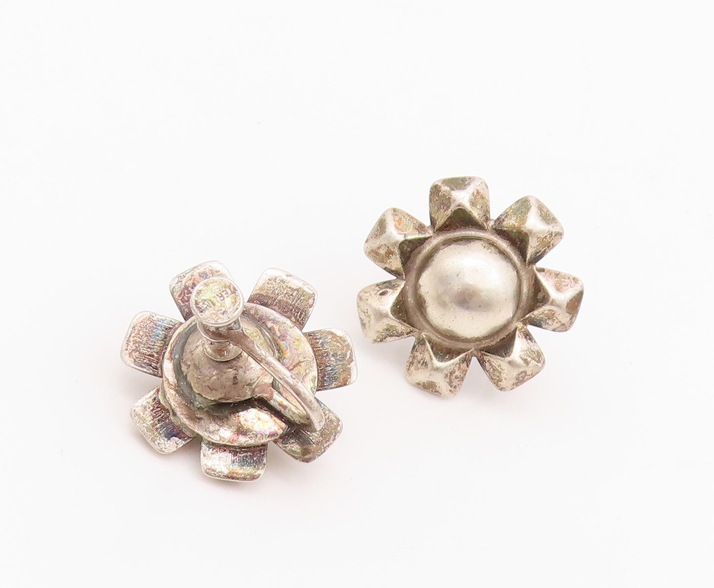 925 Sterling Silver Vintage Earrings Antique Design Puffed Flower EG13657