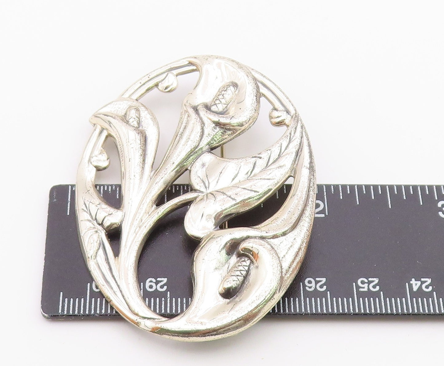 DANECRAFT 925 Sterling Silver Vintage Shiny Floral Vine Brooch Pin BP4326