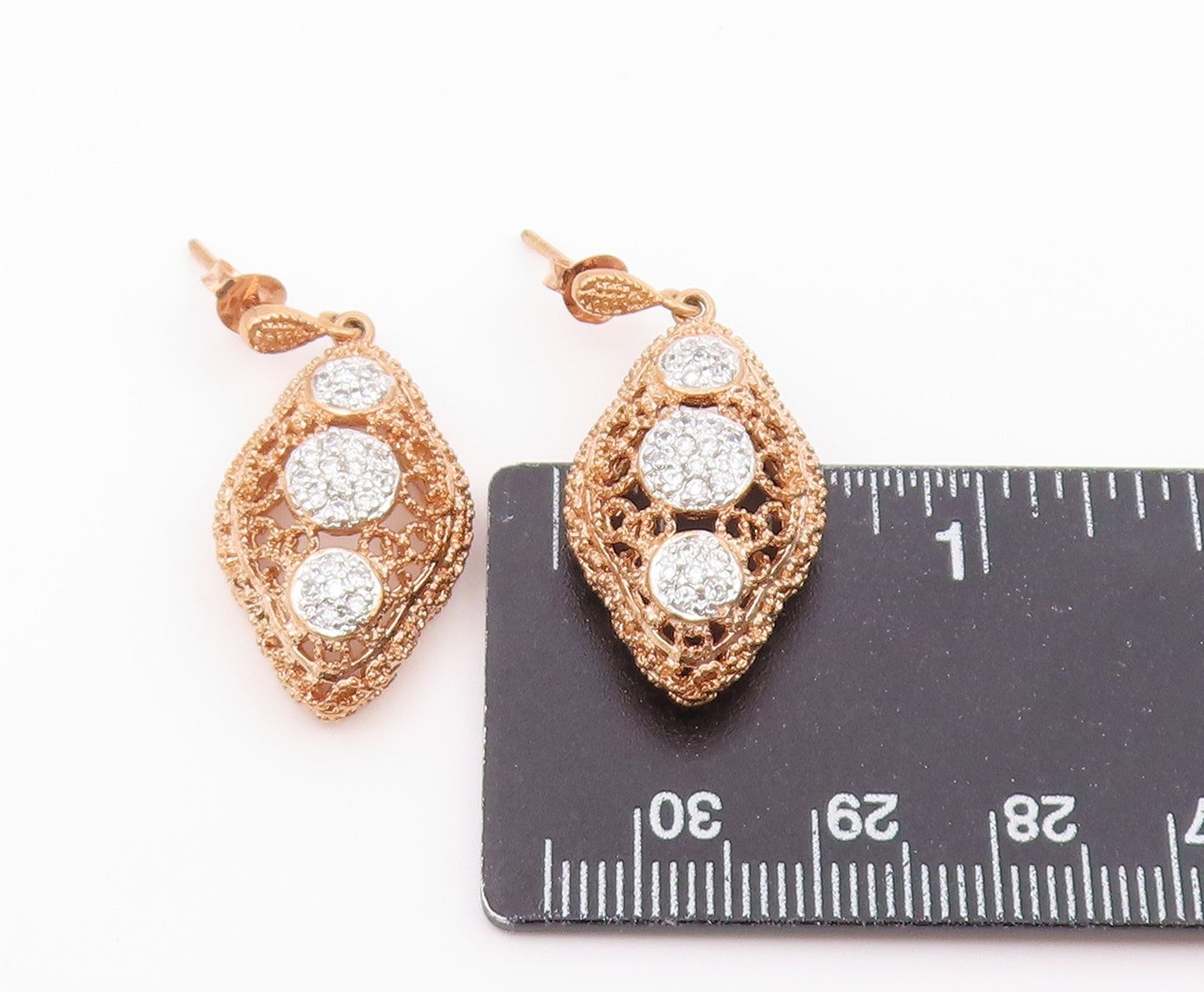 925 Sterling Silver Vintage Earrings Gold Plated CZ Openwork Dangle EG14523