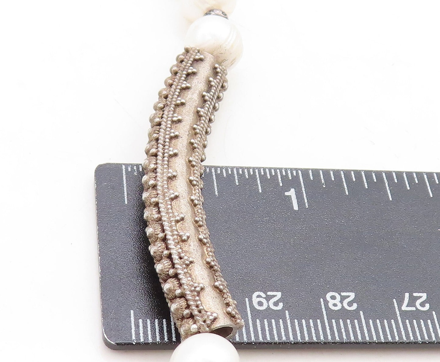 925 Sterling Silver Vintage Baroque Pearls Beaded Chain Necklace NE1472