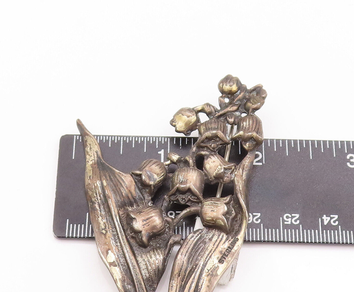 925 Sterling Silver Vintage Brooch Pin Antique Large Carved Bouquet BP10830