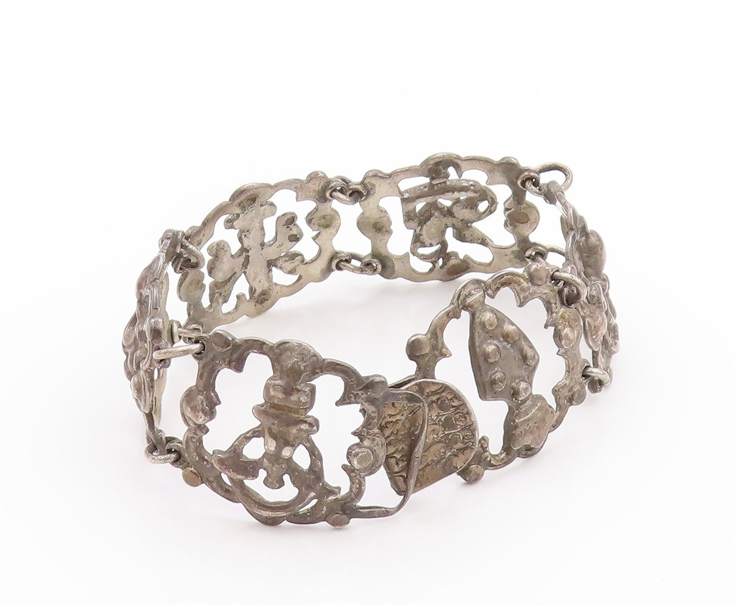 925 Sterling Silver Vintage Bracelet Antique Brutalist Egyptian Design BT11209