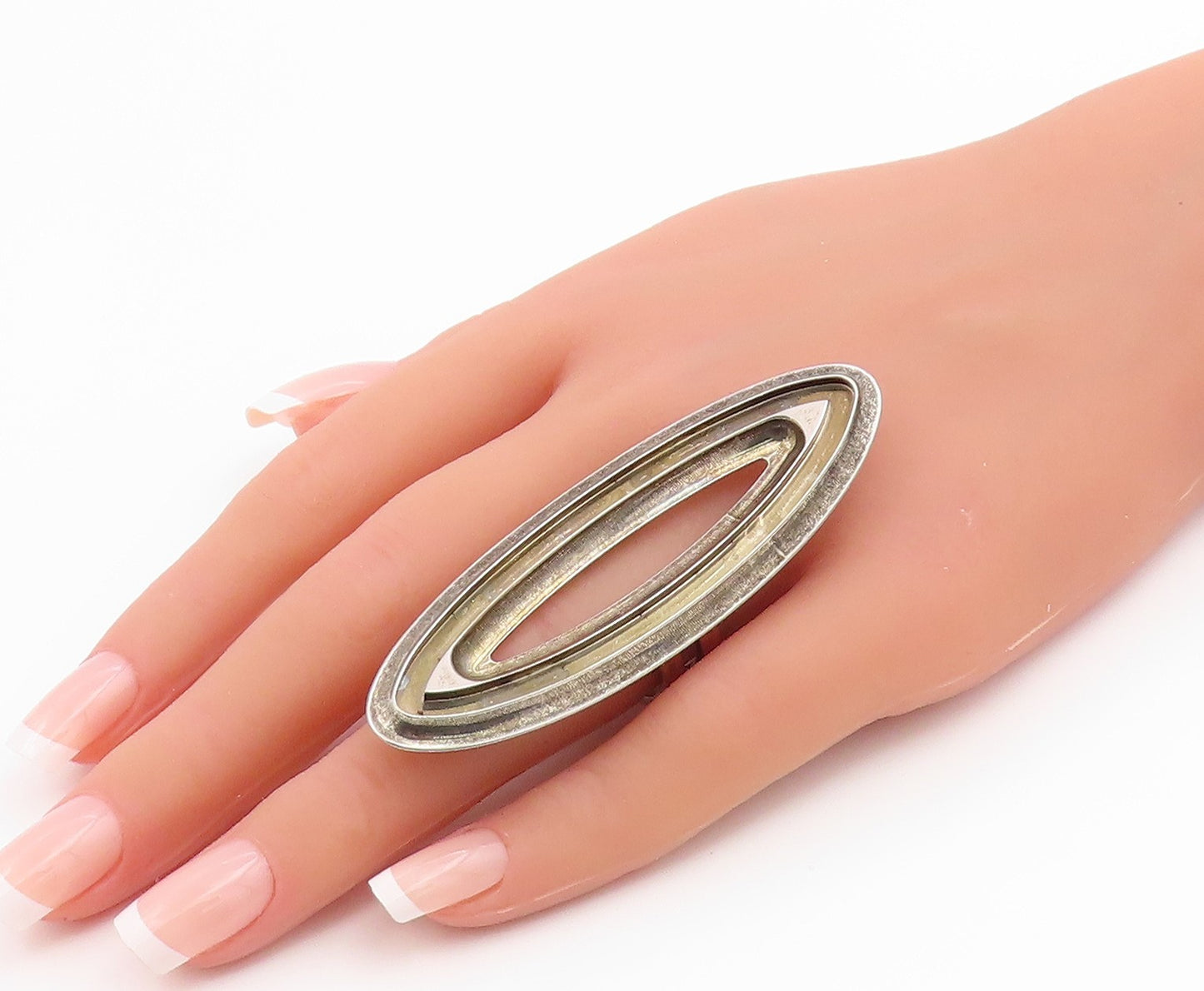 925 Sterling Silver Vintage Ring VIKA Modernist Large Oval Band Sz 8.5 RG35500