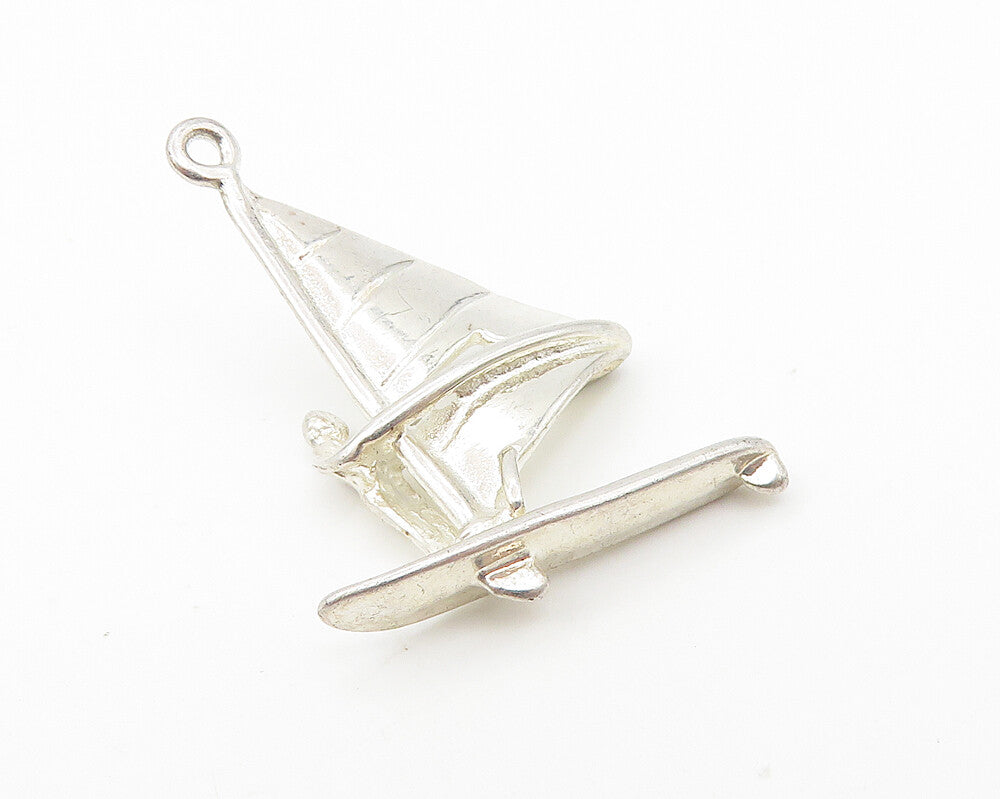 925 Sterling Silver Vintage Shiny Petite Sail Boat Motif Drop Pendant PT9041
