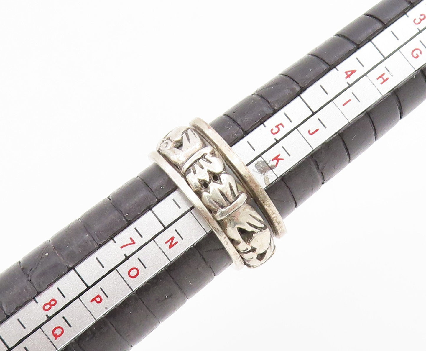 925 Sterling Silver Vintage Ring Carved Spinning Claddagh Band Sz 6 RG34406