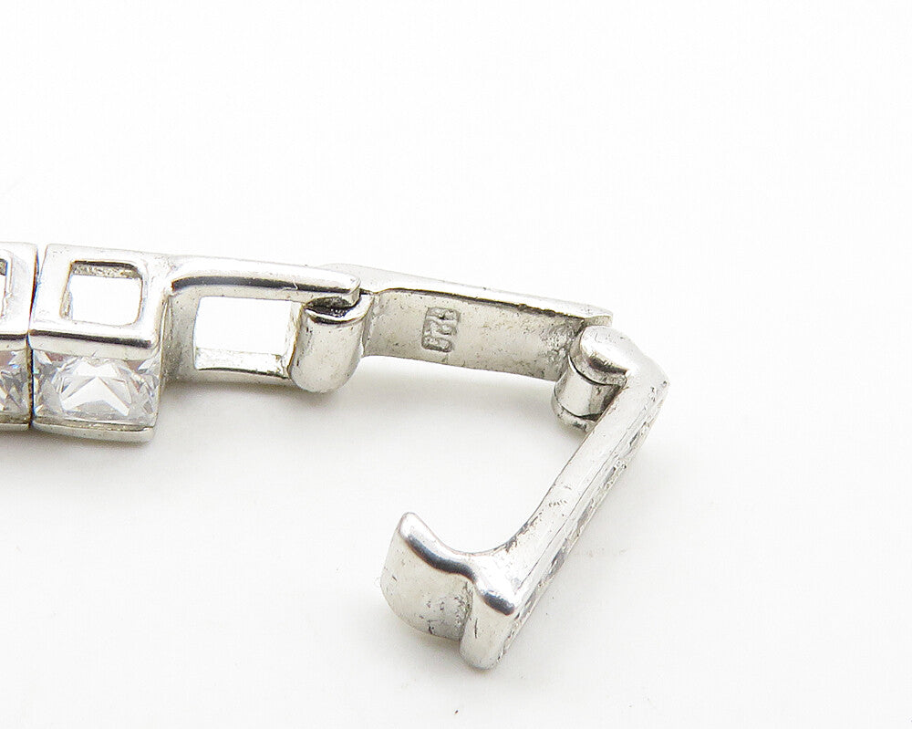925 Sterling Silver Vintage Cubic Zirconia Box Link Chain Bracelet BT7894