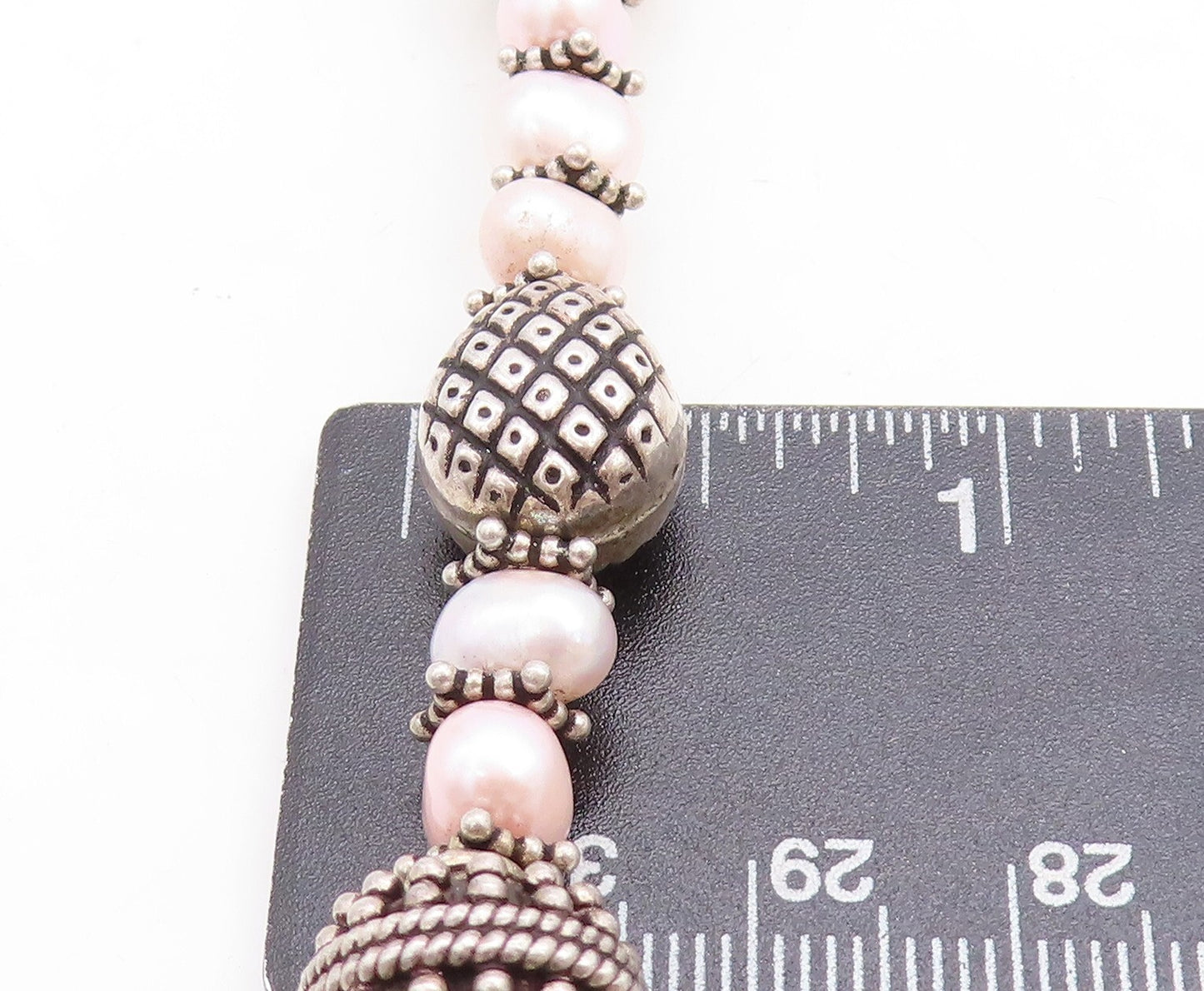 925 Sterling Silver Vintage Pearls Agate & Amethyst Chain Necklace NE1655