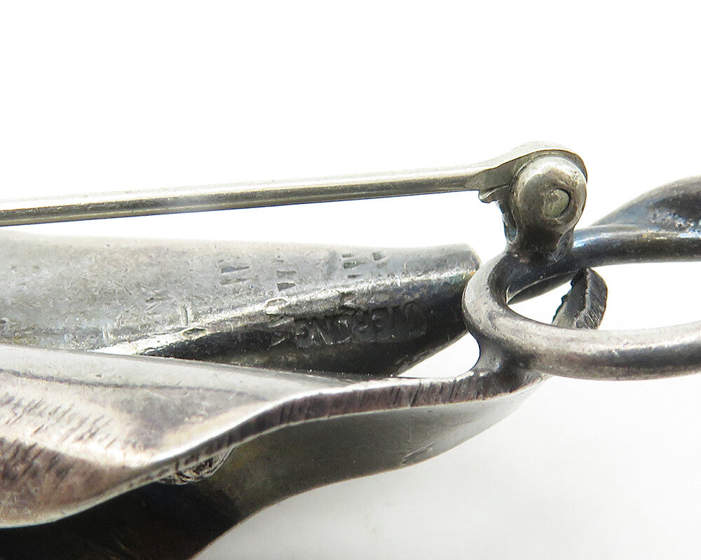 925 Sterling Silver Vintage Dark Tone Double Flower Motif Brooch Pin BP7458
