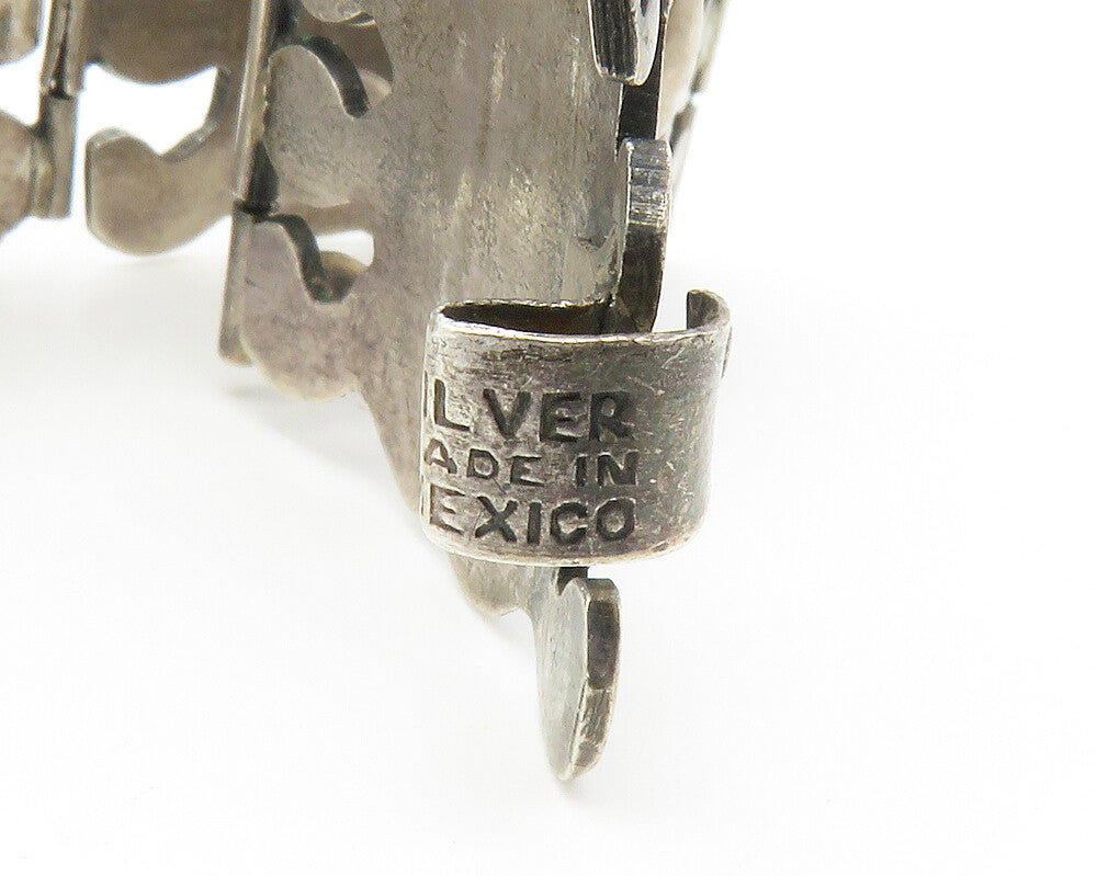 925 Sterling Silver Vintage Antique Cutout Design Panel Chain Bracelet BT5628
