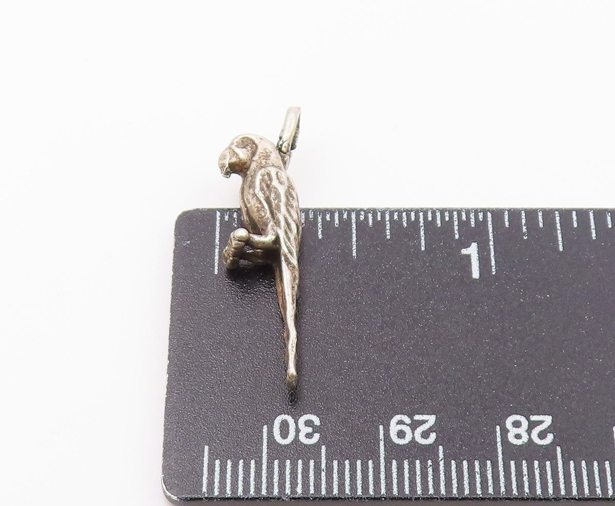925 Sterling Silver Vintage Petite Perched Parrot Bird Pendant PT17668