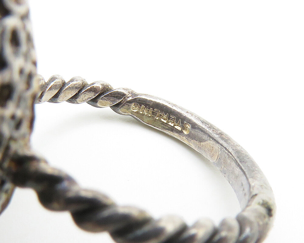 925 Sterling Silver Vintage Cabochon Cut Jasper Cocktail Ring Sz 6 RG17258