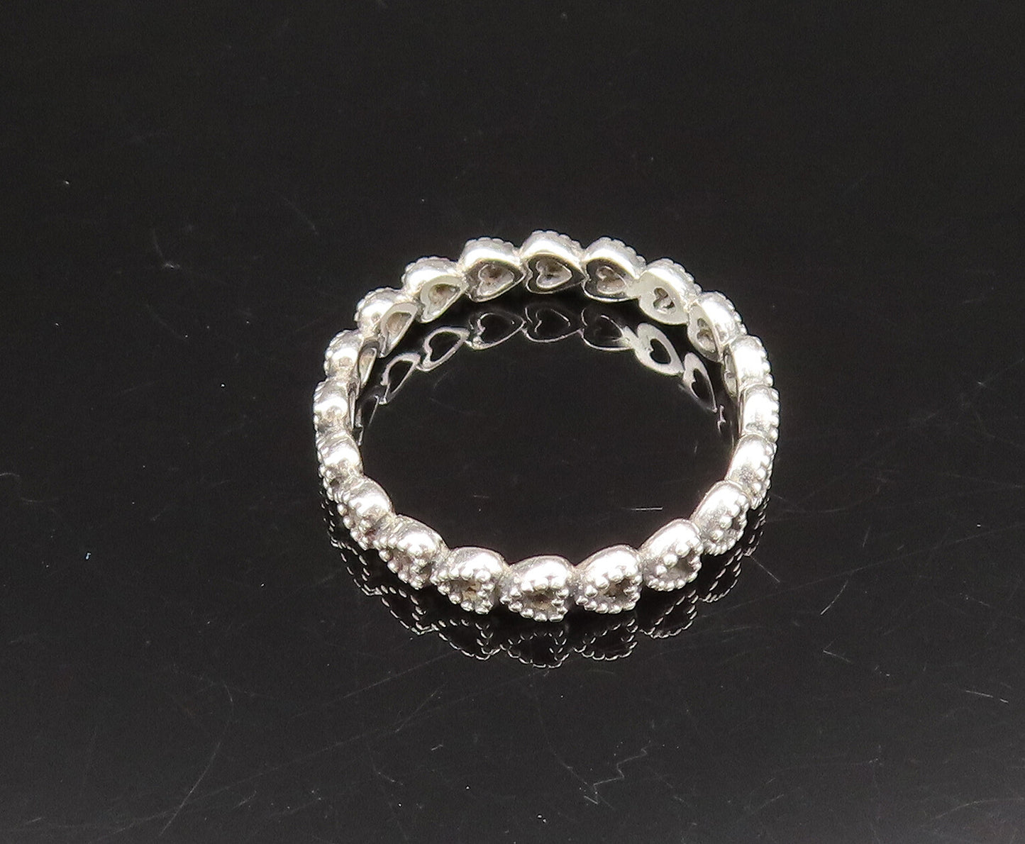 PANDORA 925 Silver Vintage Dainty Open Love Heart Band Ring Sz 6 RG25959