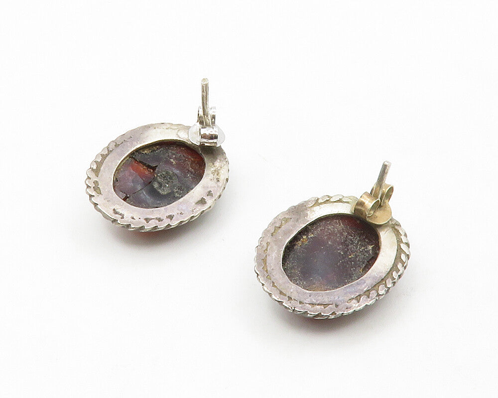 925 Sterling Silver Vintage Cabochon Cut Jasper Twist Drop Earrings EG6993