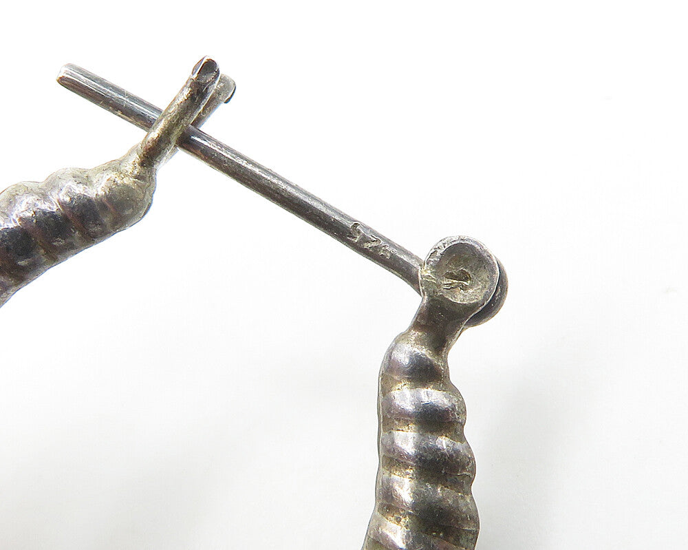 925 Sterling Silver Vintage Fluted Hollow Dark Tone Hoop Earrings EG8913