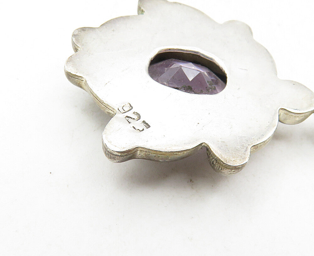 925 Sterling Silver Vintage Faceted Amethyst Dark Tone Drop Pendant PT7081