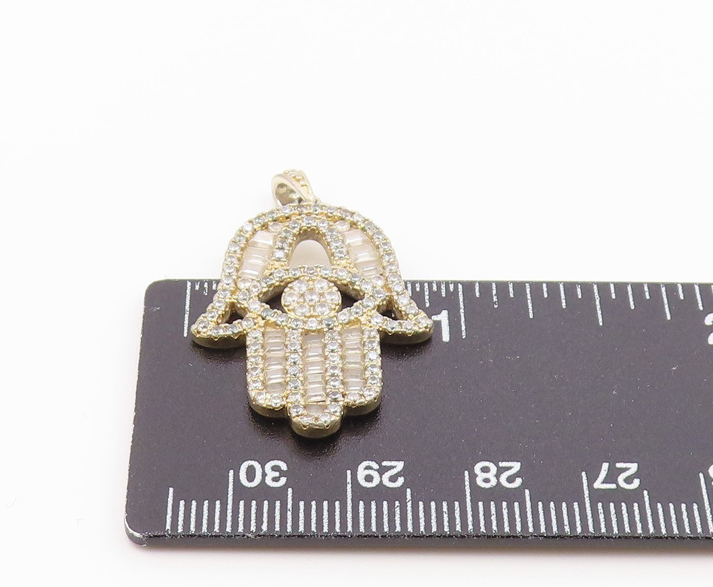 925 Sterling Silver Vintage Sparkly White Topaz Hamsa Drop Pendant PT20243