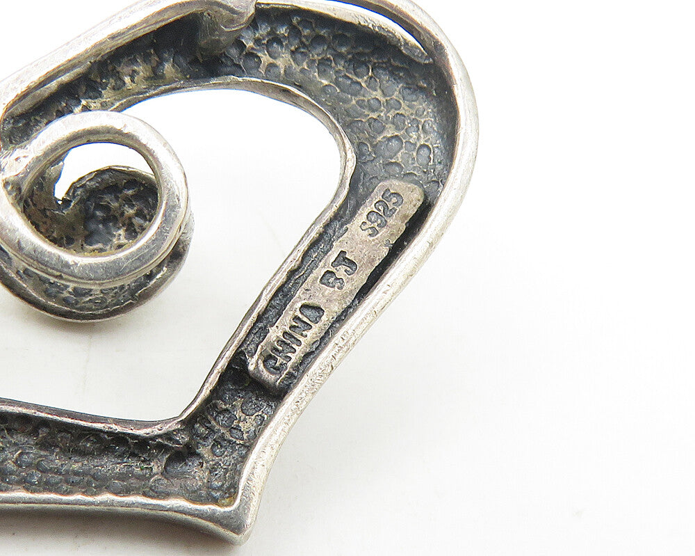 925 Sterling Silver Vintage Dark Tone Swirl Open Love Heart Pendant PT9270