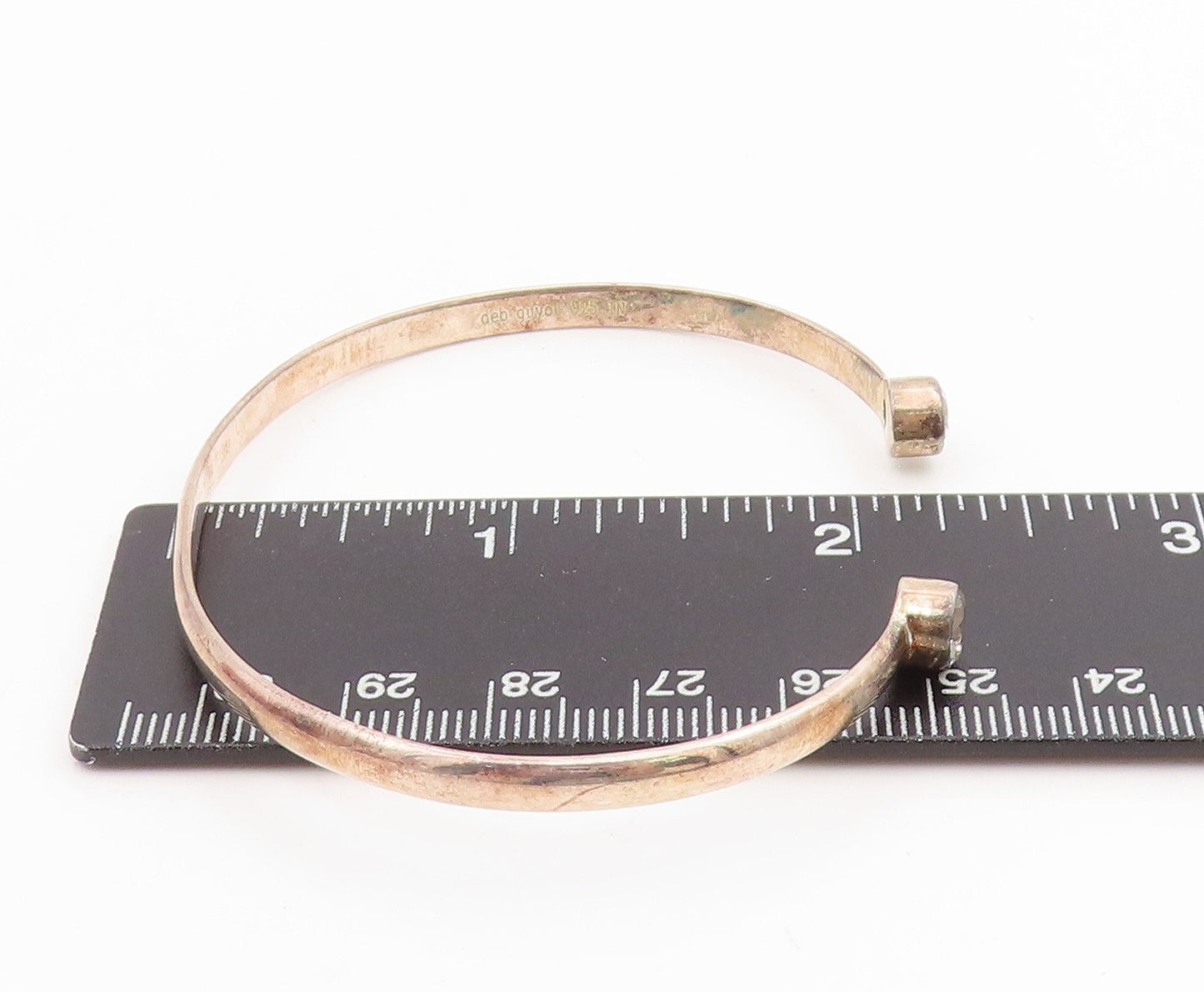 925 Sterling Silver Vintage Bracelet Round Topaz Minimalist Open Cuff BT11553