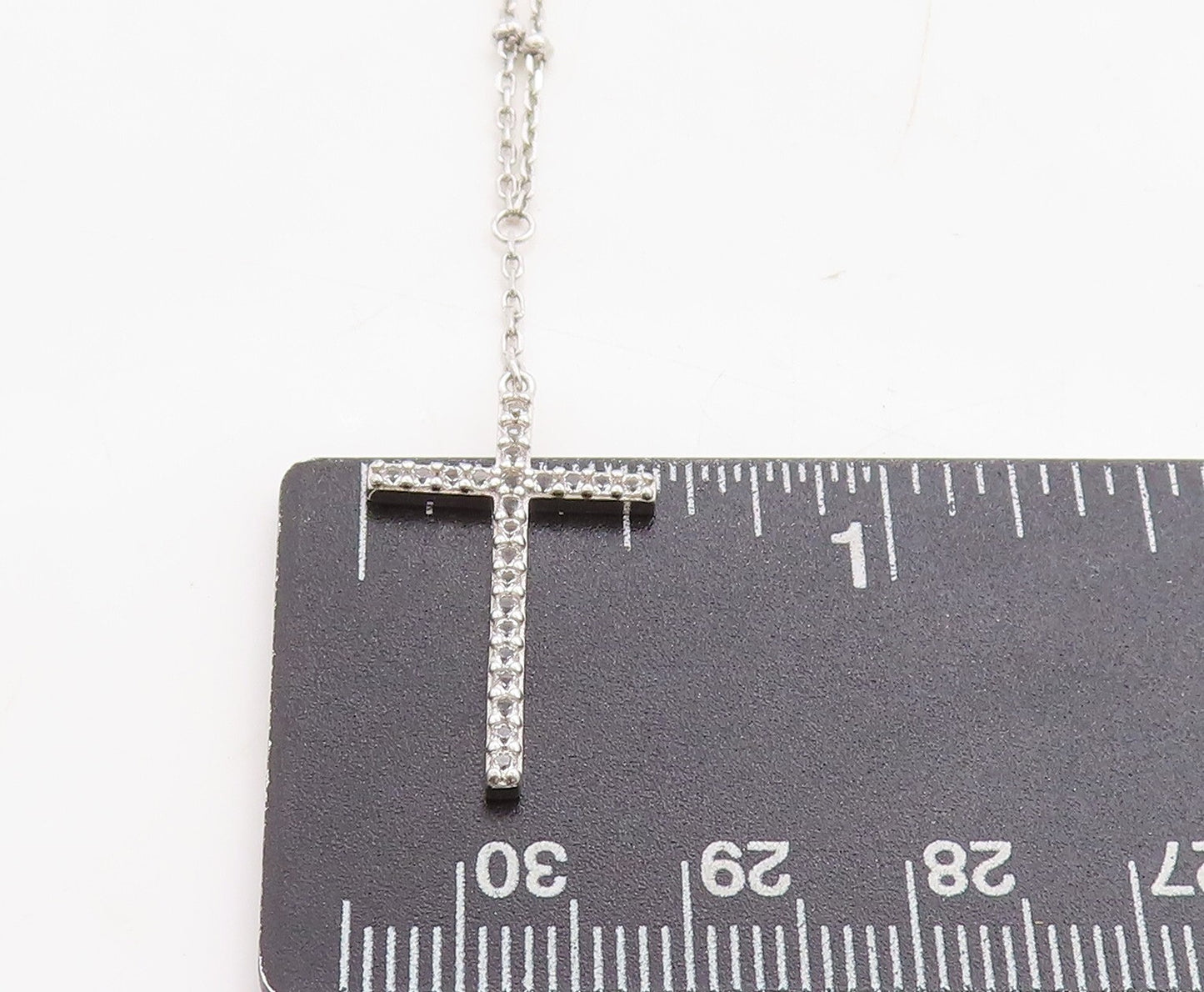 925 Sterling Silver Shiny White Topaz Religious Cross Chain Necklace NE2048