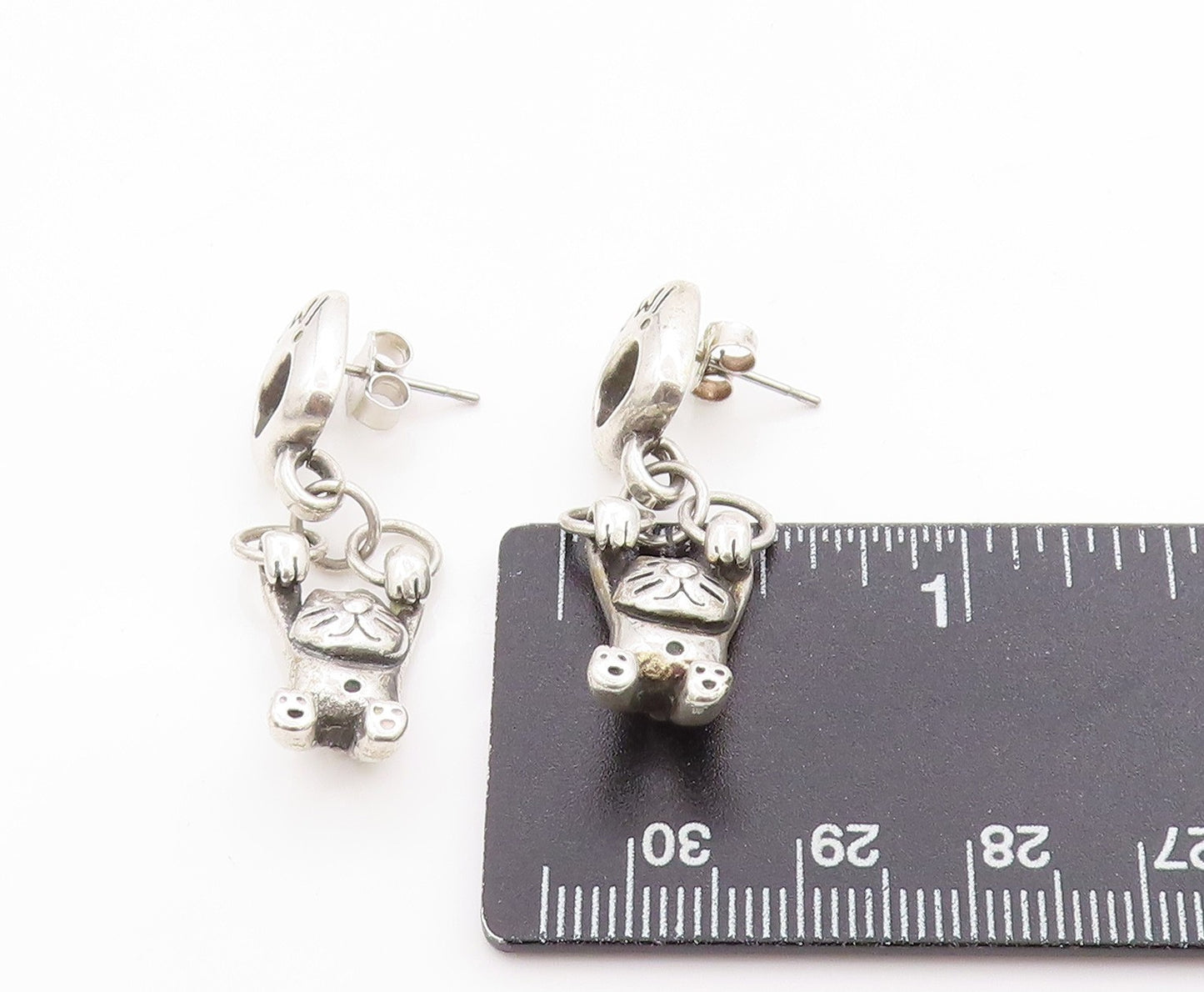 925 Sterling Silver Vintage Earrings Hanging Meow Cat Companion Dangles EG13687