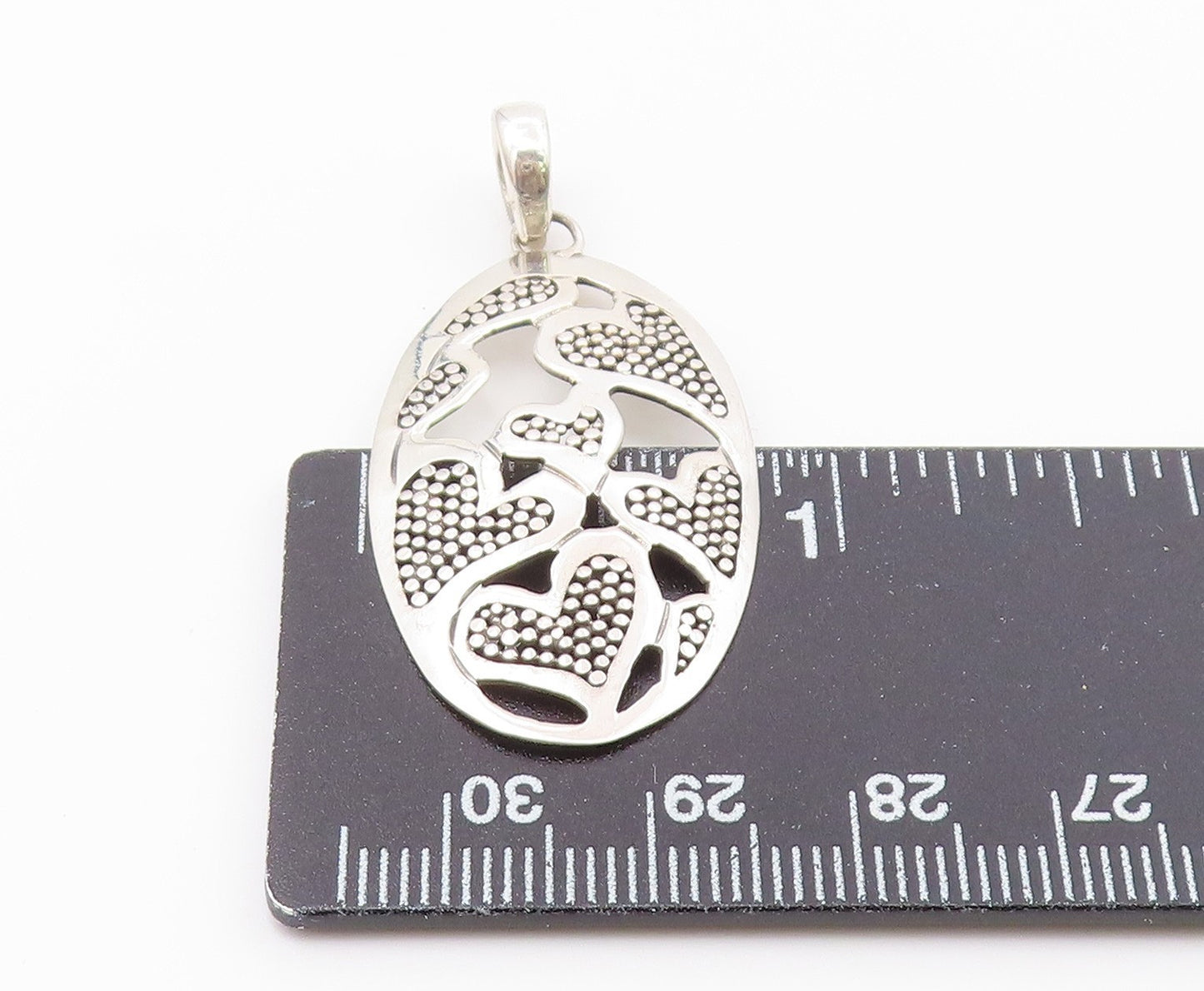 925 Sterling Silver Vintage Shiny Love Hearts Cutout Oval Pendant PT16866