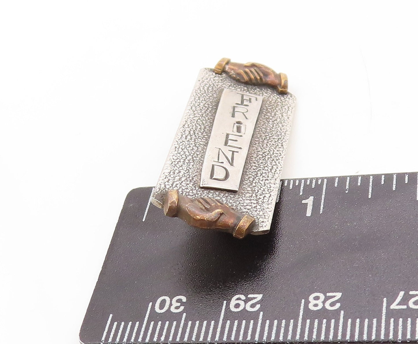 925 Sterling Silver Vintage Brooch Pin Designer Solid Etched FRIEND BP11331