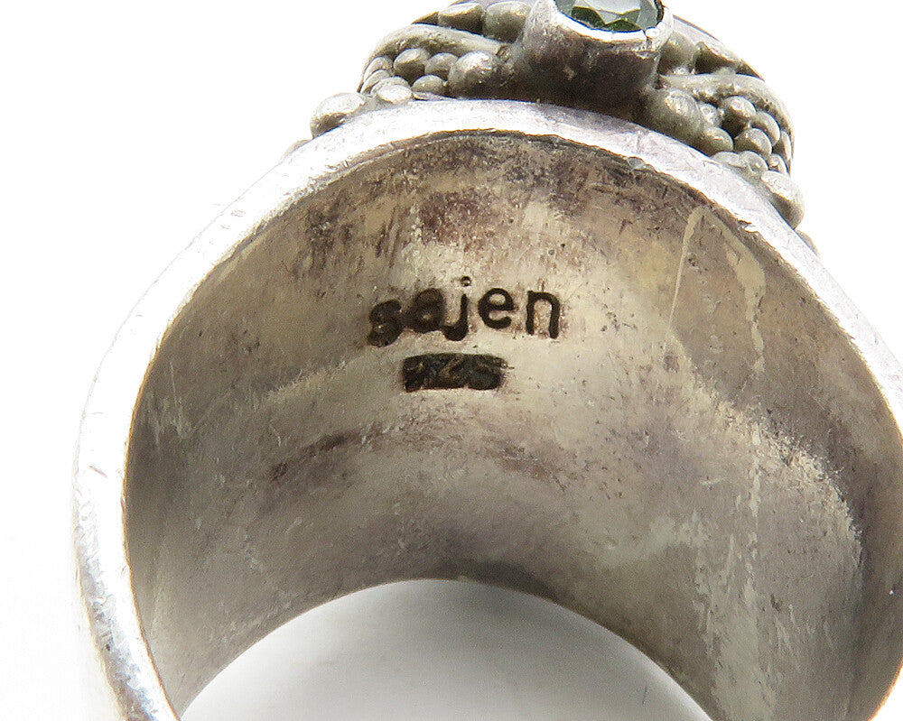 SAJEN 925 Silver Vintage Abalone Shell & Peridot Cocktail Ring Sz 6.5 RG12729