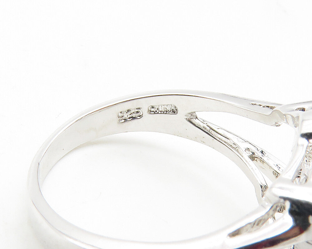 925 Sterling Silver Sparkling Cubic Zirconia Floral Band Ring Sz 6 RG11902