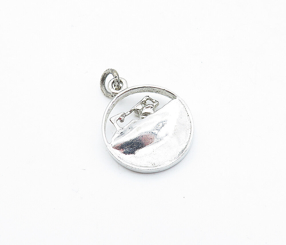 925 Sterling Silver Vintage Petite Shiny Golfing Woman Round Pendant PT2862