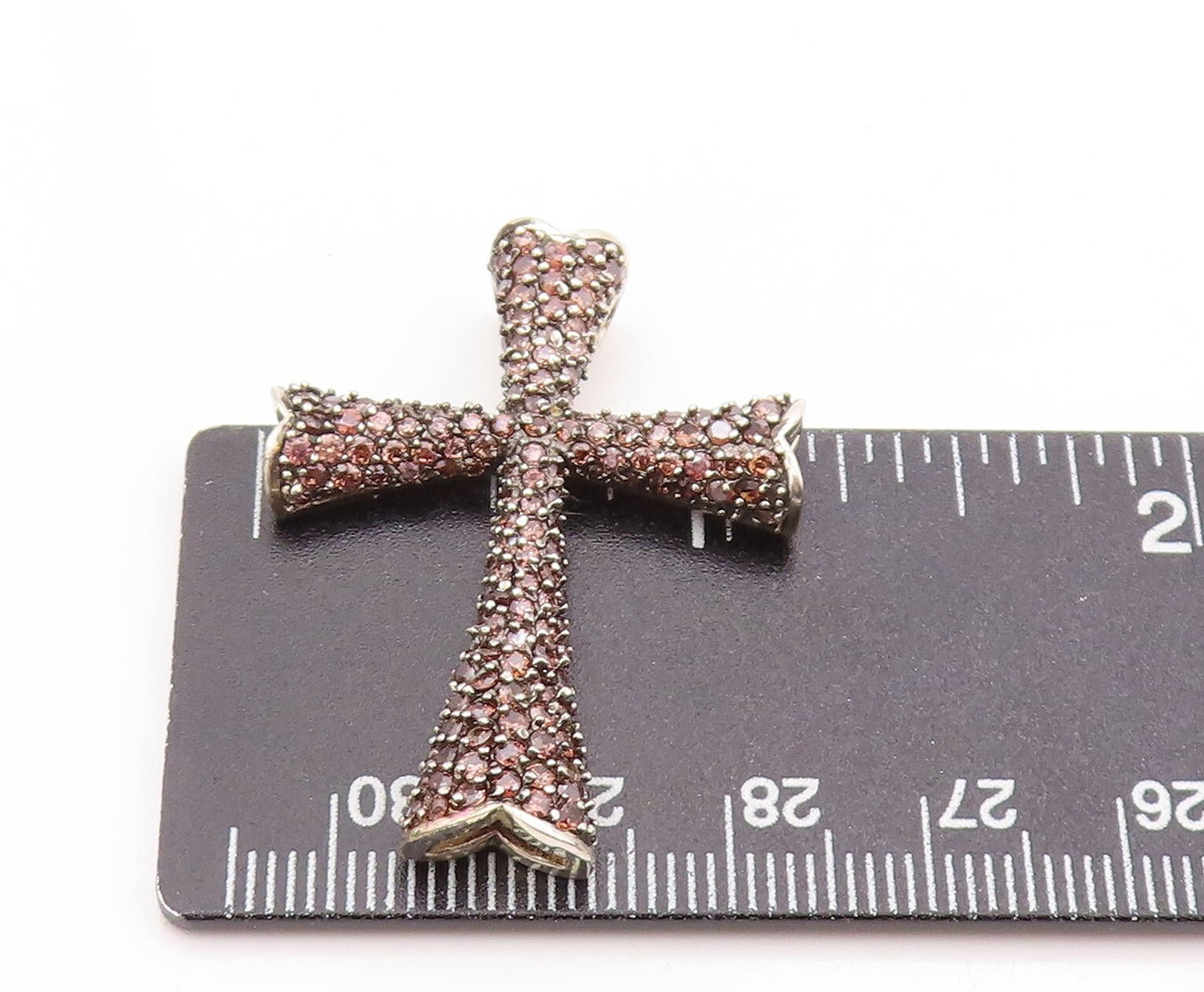 925 Sterling Silver Vintage Pendant Smoky Quartz Religious Cross PT23962
