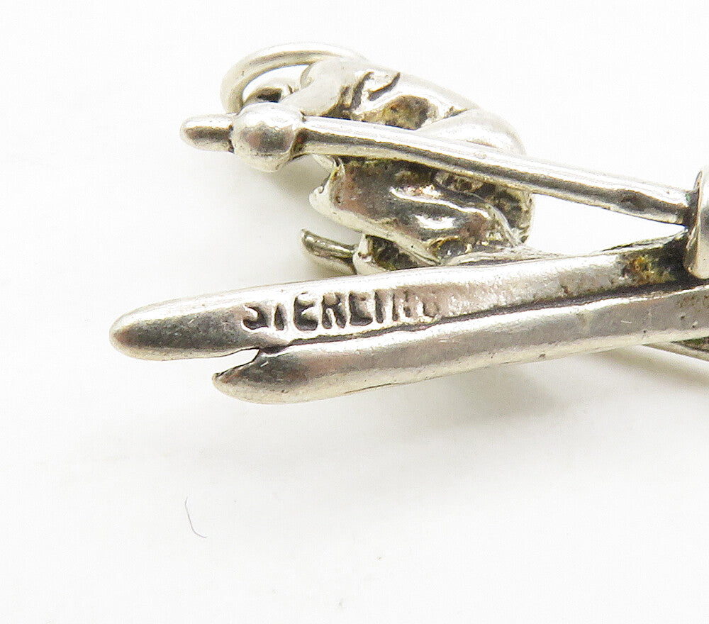 925 Sterling Silver Vintage Petite Person On Skis Sports Pendant PT12898
