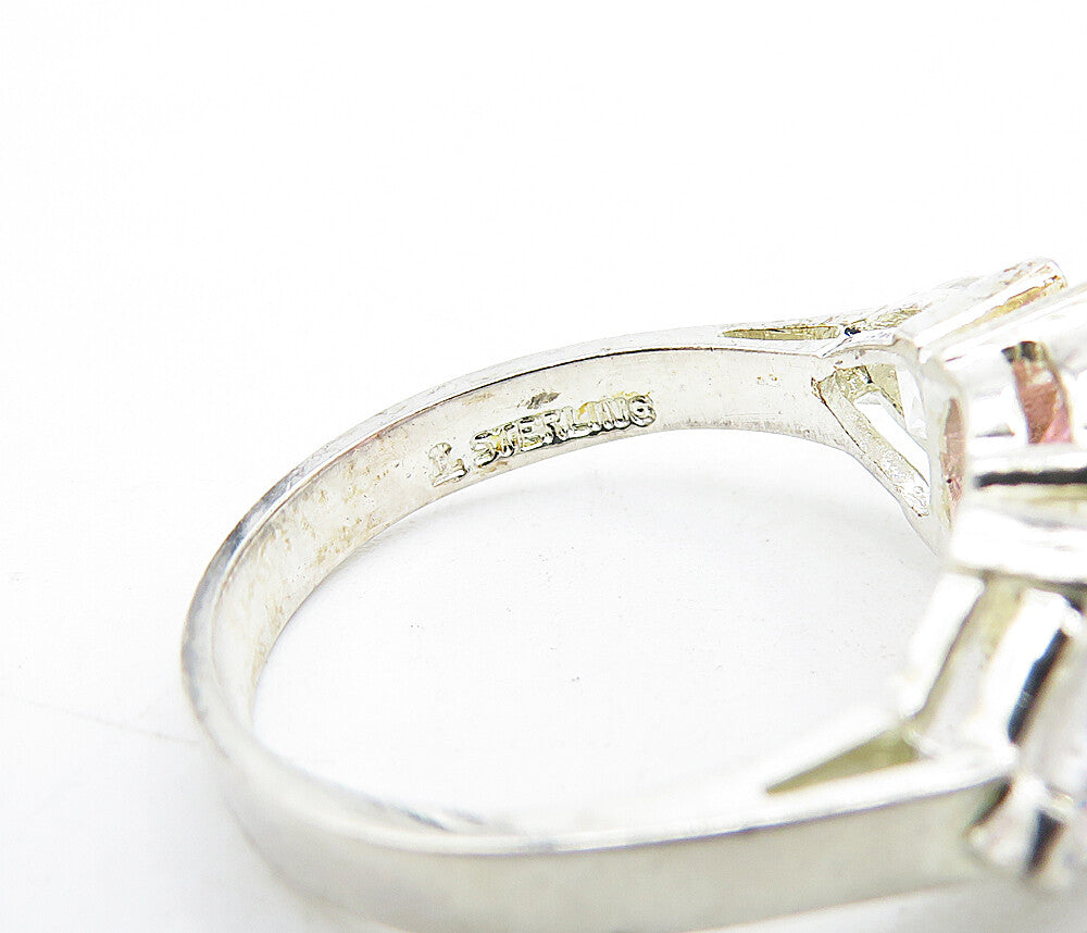 925 Sterling Silver Pink & White Cubic Zirconia Shiny Band Ring Sz 6.5 RG5276