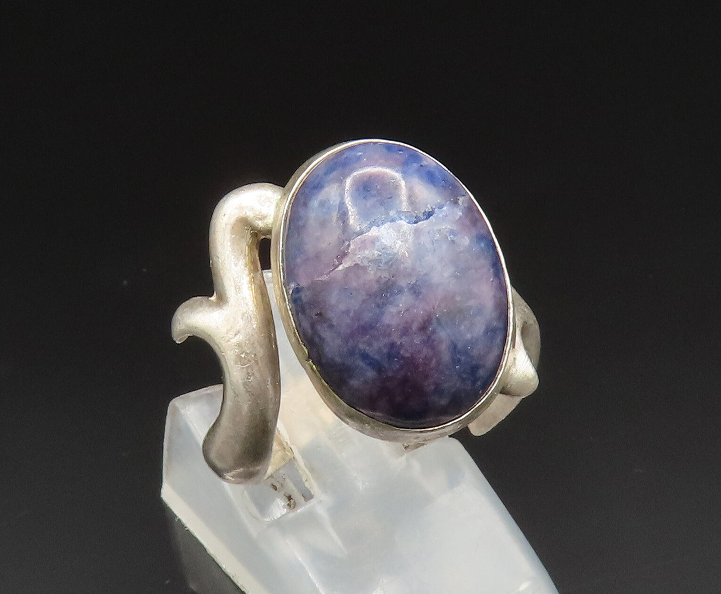 925 Sterling Silver Vintage Cabochon Sodalite Swirl Bypass Ring Sz 7 RG25003