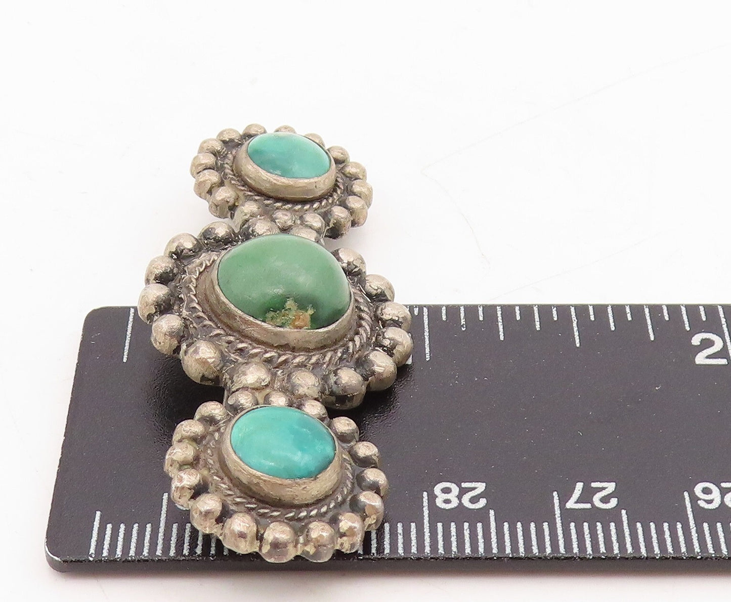 925 Sterling Silver Vintage Brooch Dark Tone Green Turquoise Flowers BP11472