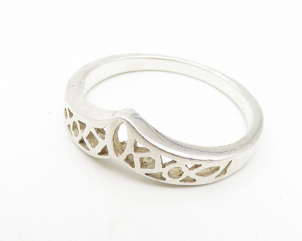 925 Sterling Silver Vintage Shiny Pointed Open Design Band Ring Sz 8 RG11105