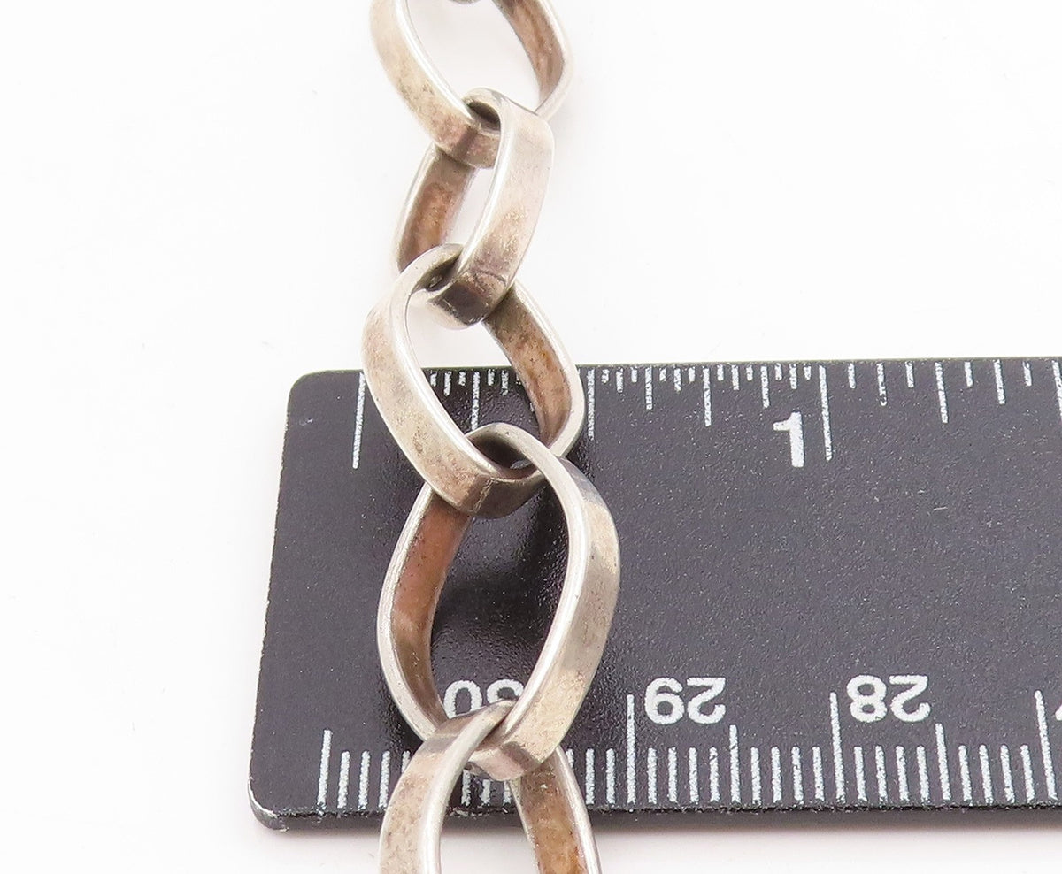 925 Sterling Silver Vintage Bracelet Chunky Interlocking Open Oval Link BT11724