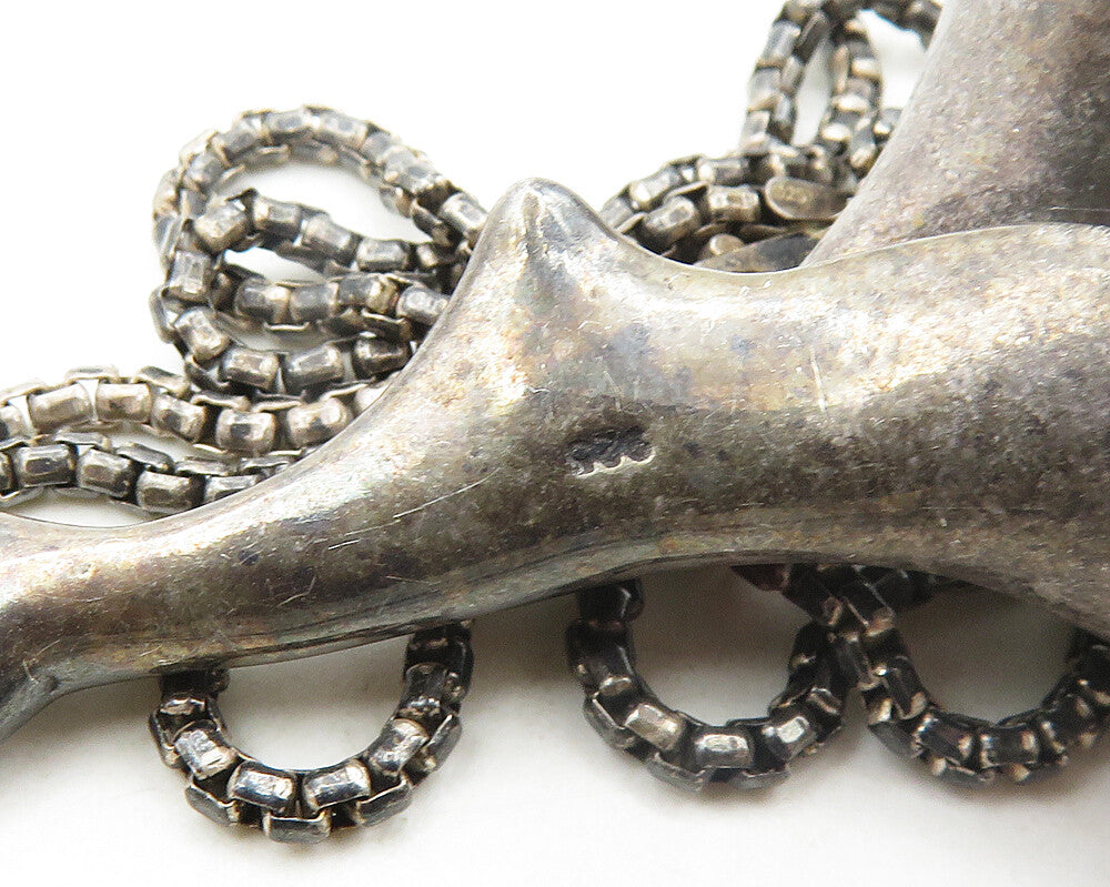 925 Sterling Silver Vintage Oxidized Sculpted Flower Chain Necklace NE3213