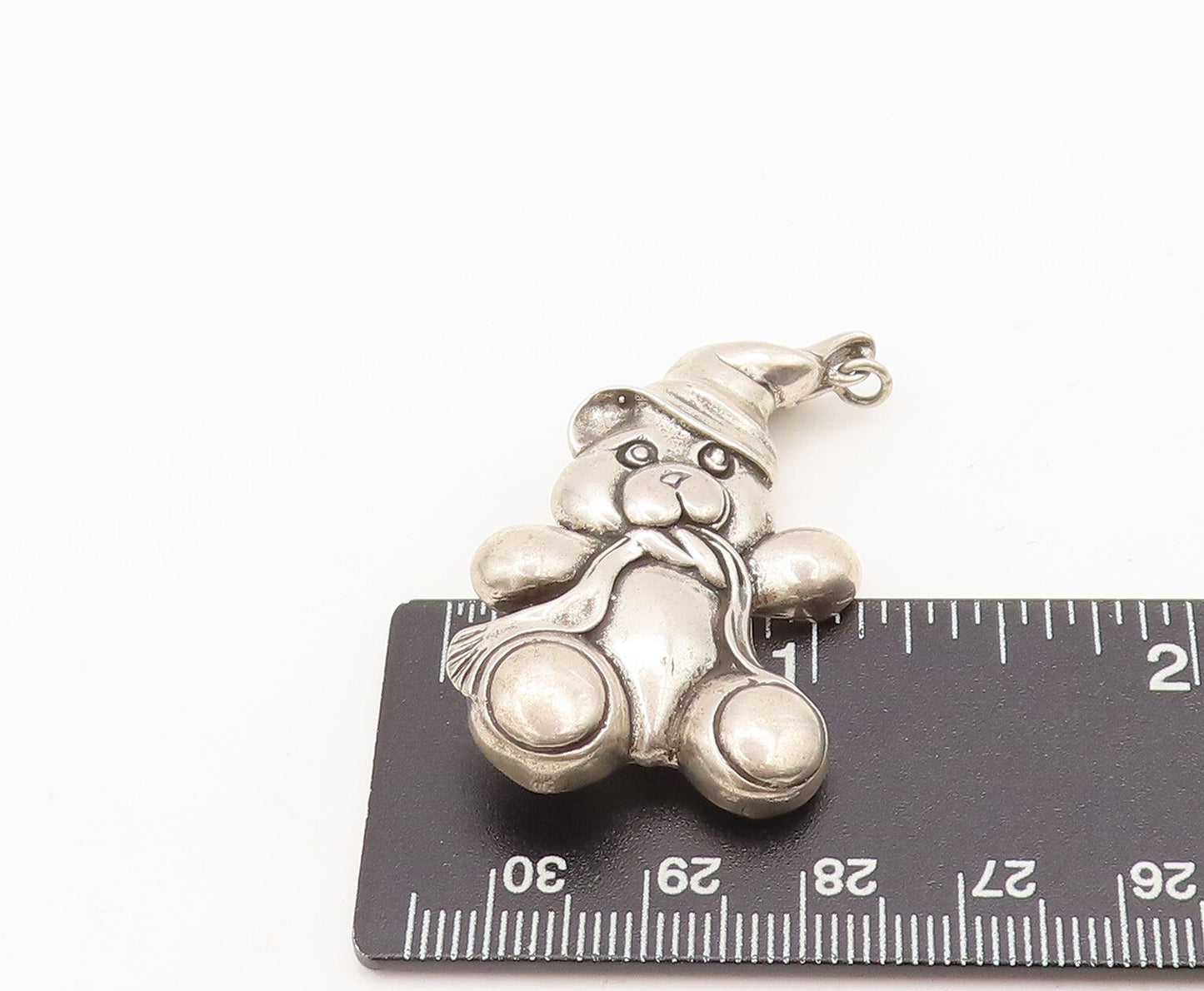 925 Sterling Silver Vintage Brooch Pin JEZ Carved Teddy Bear With Hat BP10565