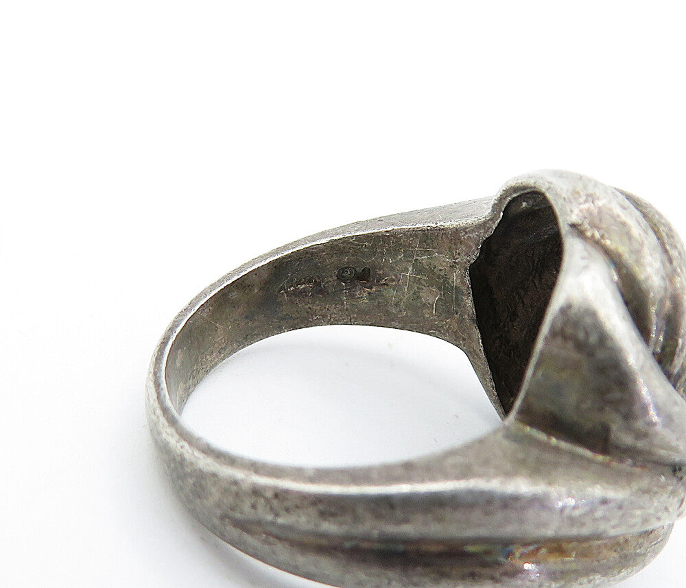 925 Sterling Silver Vintage Dark Tone Twist Knot Dome Band Ring Sz 6.5 RG3968