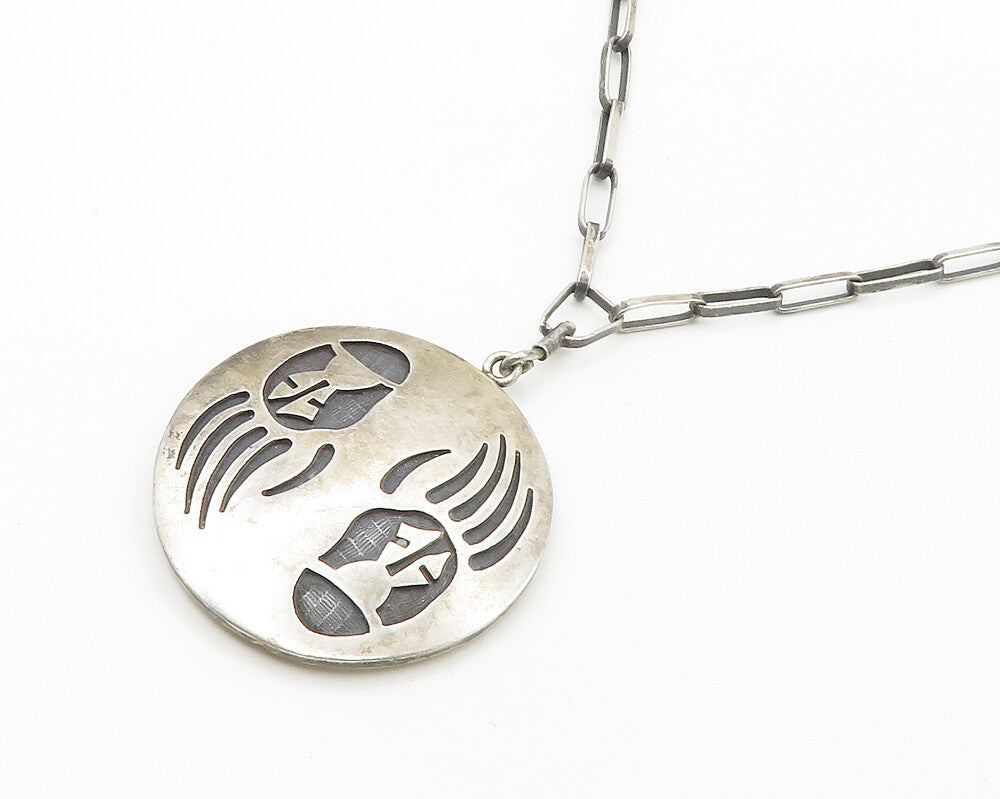 NAVAJO 925 Silver Vintage Kokopelli Dancer Bear Print Chain Necklace NE2976